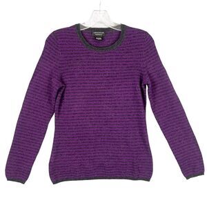 Lord & Taylor Cashmere Sweater Purple & Grey Striped Crewneck Petite Small